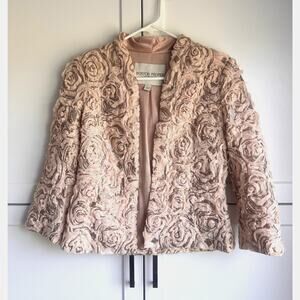 Boston Proper Rose Appliqué Blazer Jacket Size 4 Beige Pink Party Wedding Guest
